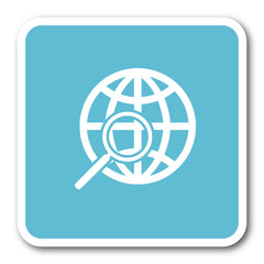 search blue square internet flat design icon
