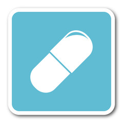 drugs blue square internet flat design icon