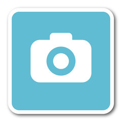 photo camera blue square internet flat design icon