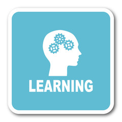 learning blue square internet flat design icon