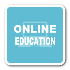 online education blue square internet flat design icon
