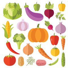 Vegetables flat icons set. Creative colorful flat design vector illustrations