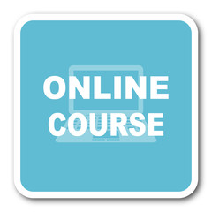 online course blue square internet flat design icon