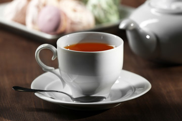 Cup of tea with delicious cake