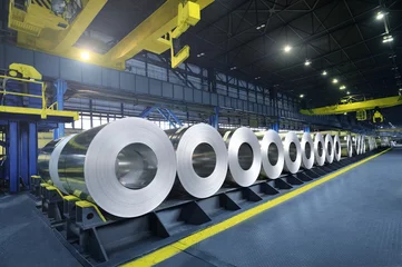 Velours gordijnen Packed rolls of steel sheet, Cold rolled steel coils © chirnoagarazvan