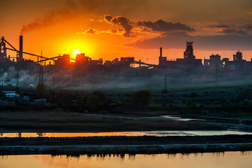 steel plant at the sunset
