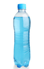 Naklejka premium Bottled water on the blue background, close up