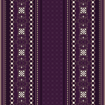Beige lace vintage seamless border on a dark violet background.