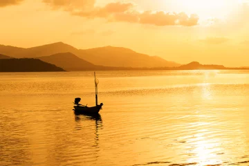 Photo sur Plexiglas Mer / coucher de soleil boat in the sea sunset background