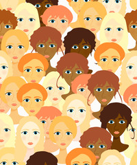 faces of women, girls natural. seamless  illustration