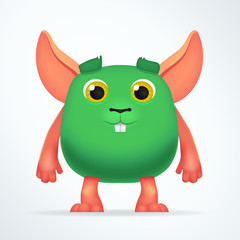 Cute green mouse mutant. Fun Fluffy fat rabbit character isolated on light background. Silly cartoon monster for kids design