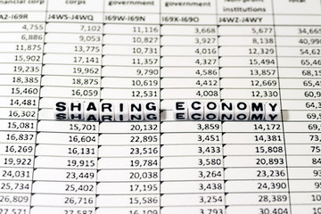 Numbers and SHARING ECONOMY on white cube