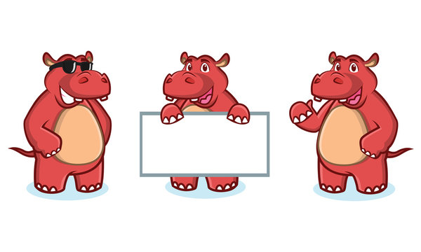 Red Hippo Mascot happy