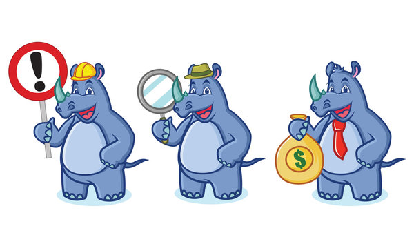 Blue Rhino Mascot Vector with money