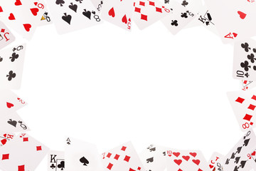 Frame of playing cards on a white background