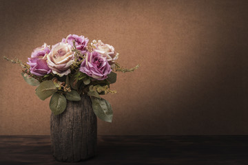 Still life painting photography with roses, vintage style concept