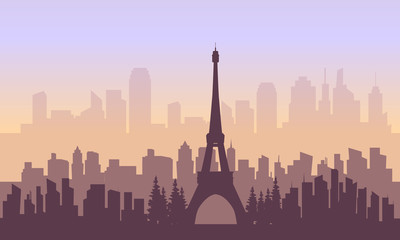 France city and eiffel tower of silhouette