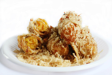 BANANA FRY SIAM of Thai food isolated on white background