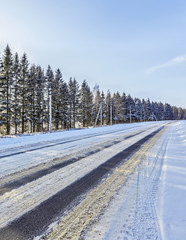 Snow-covered winter road to Moscow area