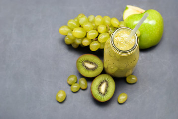 Home Made Smoothie Green Fruits Grapes Kiwi Apple