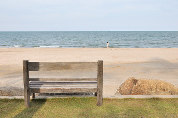 Wooden bench on the beach