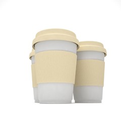 Three paper coffee cups. 3d rendering.