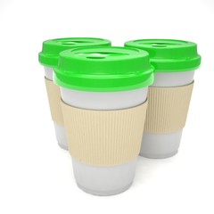 Three paper coffee cups. 3d rendering.