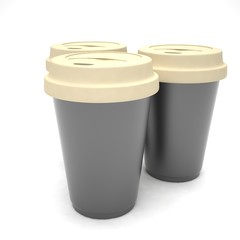 Three paper coffee cups. 3d rendering.