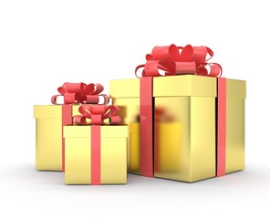three gift boxes with bows isolated on white. 3d rendering.