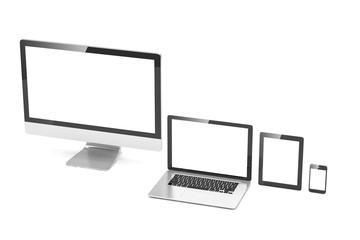 Ultimate web design, laptop, smartphone, tablet, computer, display. 3d rendering.