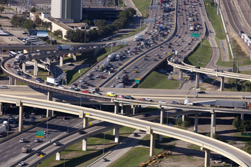 Fototapeta na wymiar Transportation: Aerial View of freeway overpass system in Dallas Texas