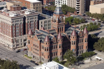 Fotobehang Aerial view of the Old Red Courthouse in downtown Dallas © Aneese