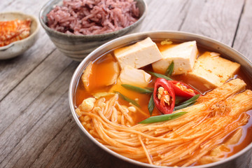 Korean tofu soup with kimchi