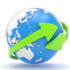 Arrows and Earth globe. 3d render