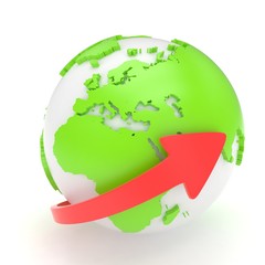 Arrow and Earth globe. 3d render