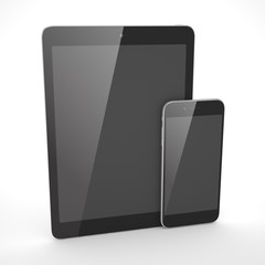 Tablet and smartphone on a white. 3d rendering.
