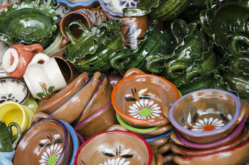 Clay casseroles. Handicraft from Oaxaca, Mexico