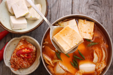 Korean tofu soup with kimchi