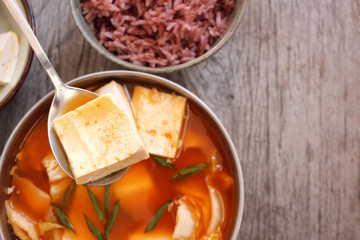 Korean tofu soup with kimchi