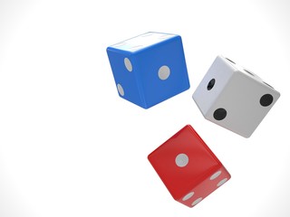 three dices on white. 3d rendering.
