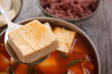Korean tofu soup with kimchi