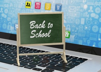 Laptop with chalkboard, back to school, online education concept. 3d rendering.