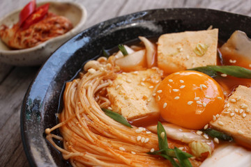 Korean tofu soup with kimchi