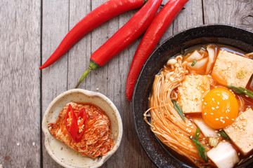 Korean tofu soup with kimchi