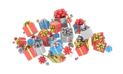flying gift boxes. 3d rendering.