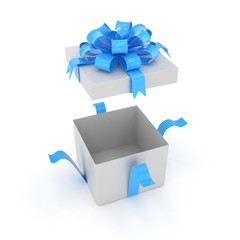 open gift box with bows isolated on white. 3d rendering.