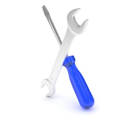 3D Illustration Wrench and screwdriver, service concept