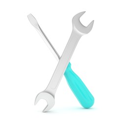 3D Illustration Wrench and screwdriver, service concept