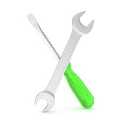3D Illustration Wrench and screwdriver, service concept