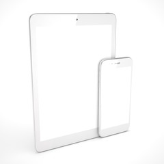 Tablet and smartphone on a white. 3d rendering.